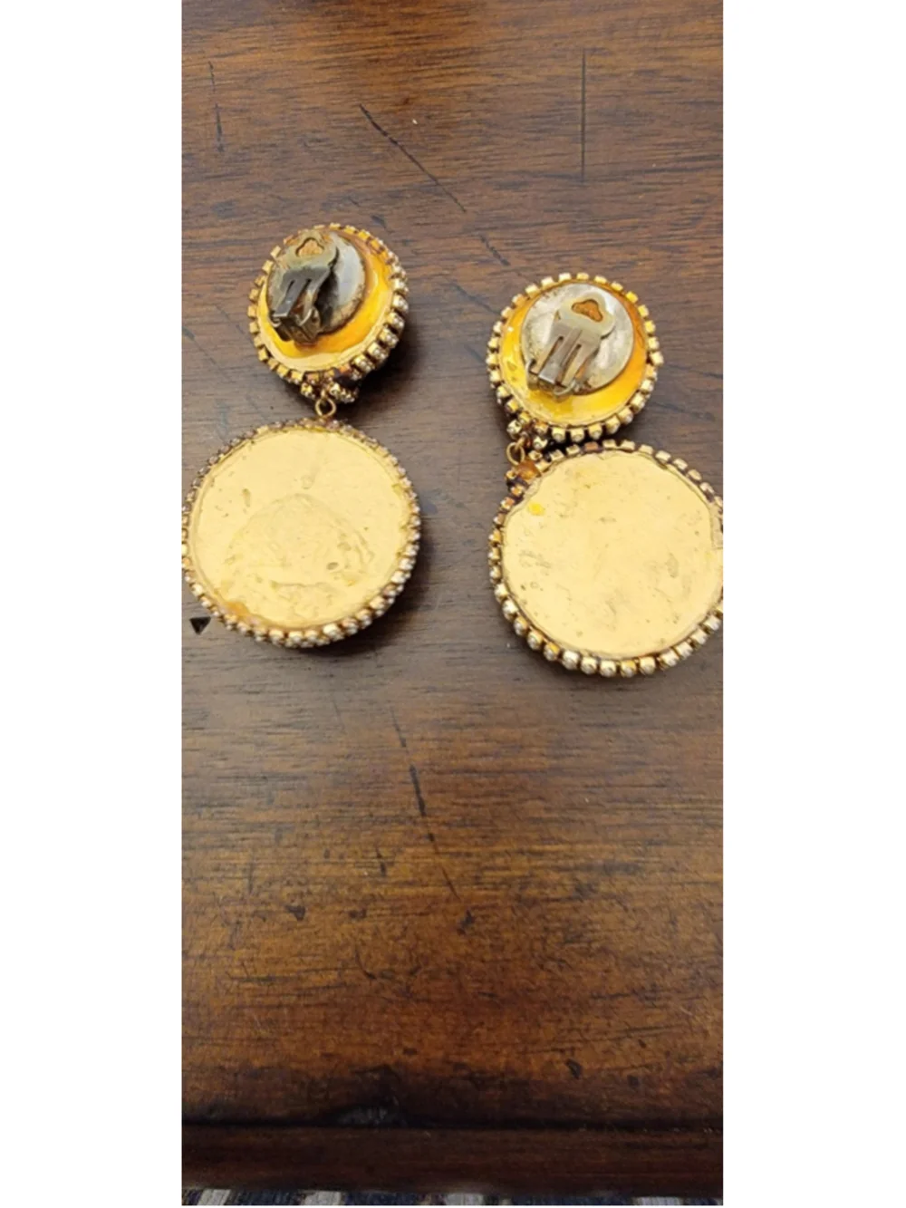 Vintage Faux Pearl Rhinestone Rope Swirl Clip On Statement Earrings Gold Tone